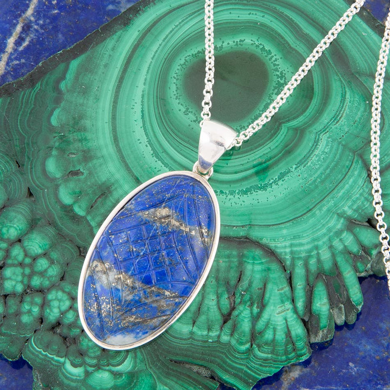 Carved Blue Lapis Sterling Silver Necklace - Barse Jewelry
