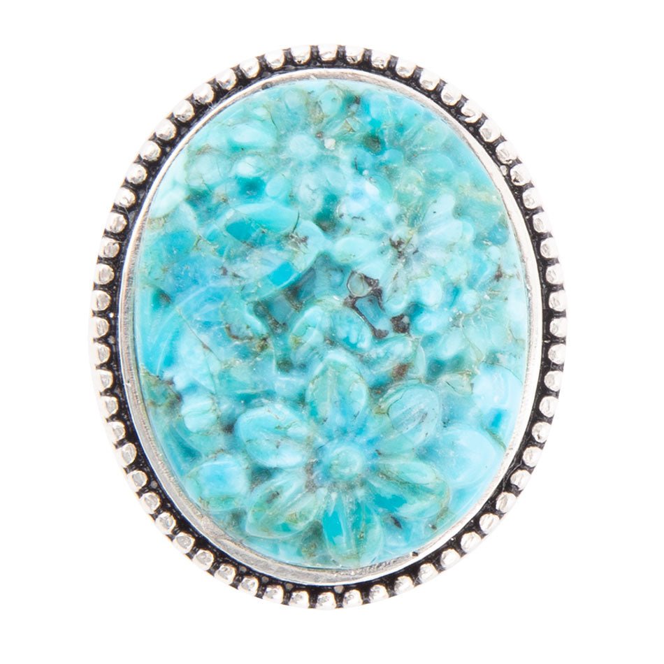 Carved Blue Turquoise and Sterling Silver Cocktail Ring - Barse Jewelry