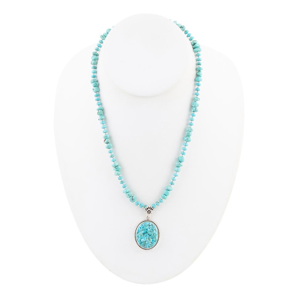 Carved Blue Turquoise and Sterling Silver Pendant - Barse Jewelry