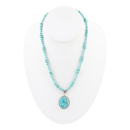 Carved Blue Turquoise and Sterling Silver Pendant - Barse Jewelry