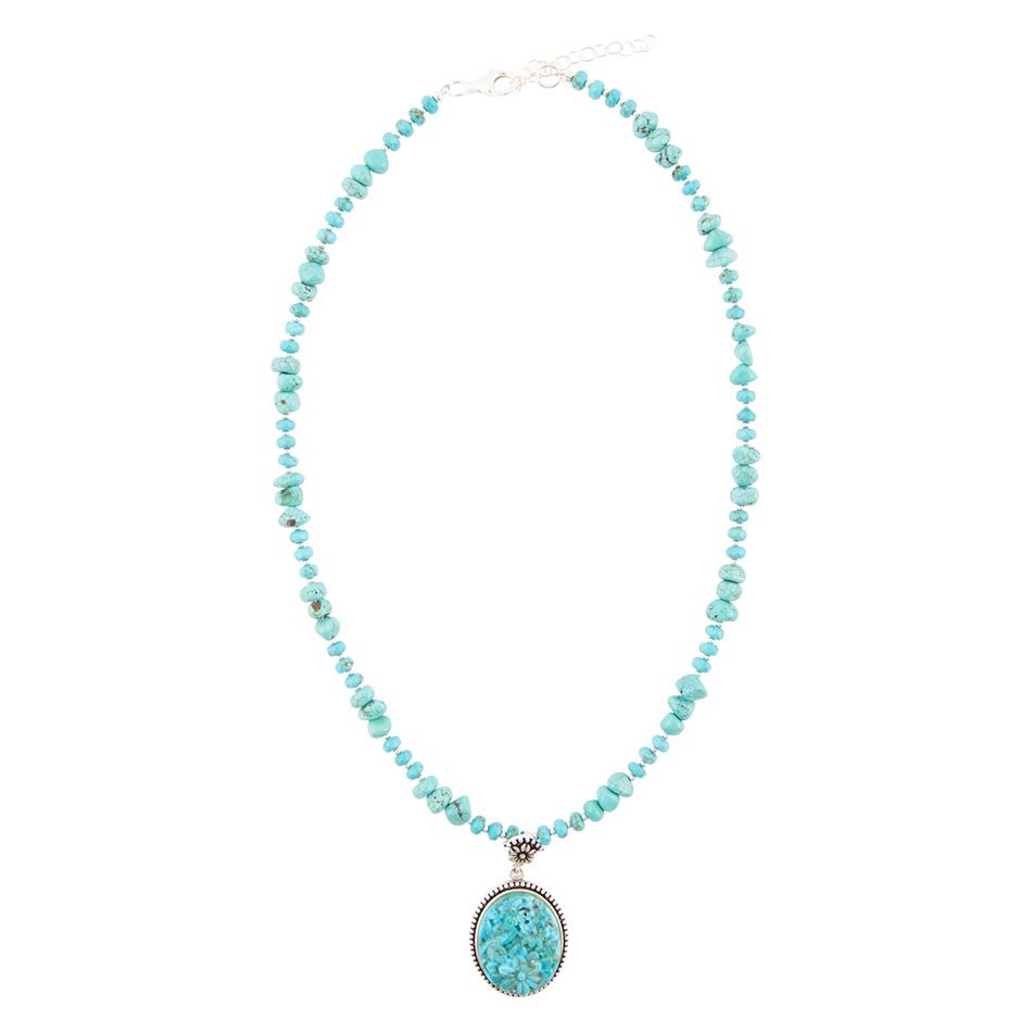 Carved Blue Turquoise and Sterling Silver Pendant - Barse Jewelry