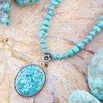 Carved Blue Turquoise and Sterling Silver Pendant - Barse Jewelry