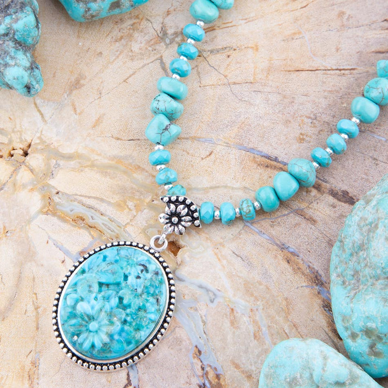 Carved Blue Turquoise and Sterling Silver Pendant - Barse Jewelry