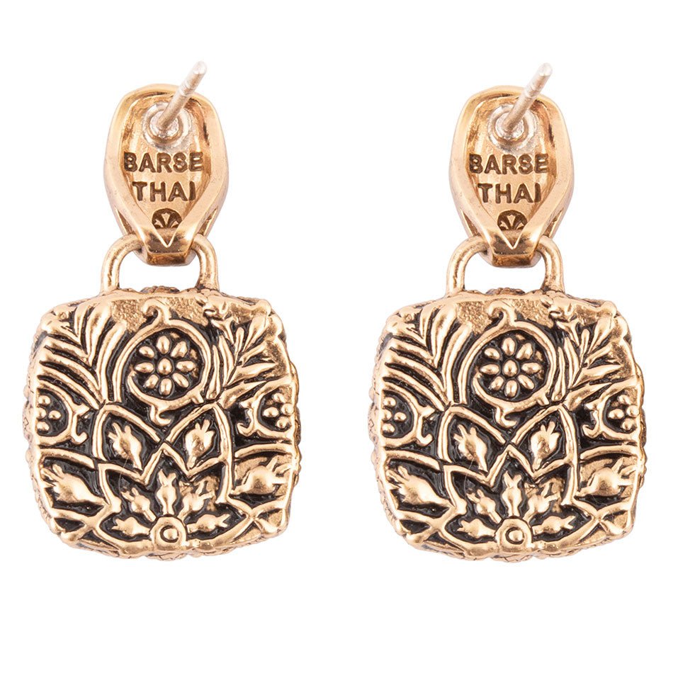 Carved Blue Turquoise Golden Earrings - Barse Jewelry