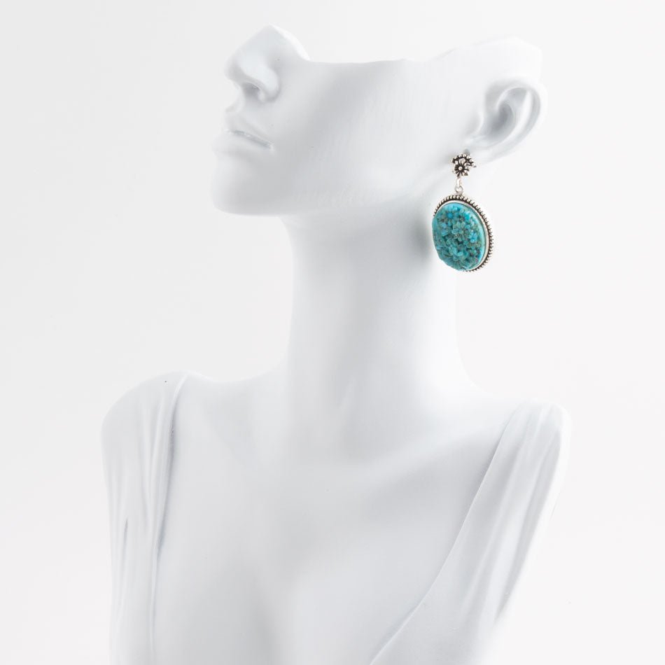 Carved Blue Turquoise Sterling Silver Drop Earrings - Barse Jewelry