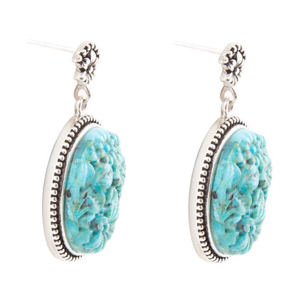 Carved Blue Turquoise Sterling Silver Drop Earrings - Barse Jewelry