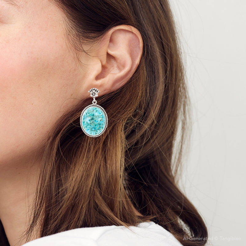 Carved Blue Turquoise Sterling Silver Drop Earrings - Barse Jewelry
