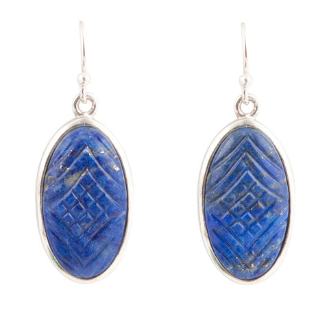 Carved Blue Lapis Sterling Silver Drop Earrings – Barse Jewelry
