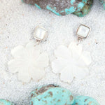 Carved White Mother of Pearl Flower Sterling Silver Statement Earrings - Barse Jewelry