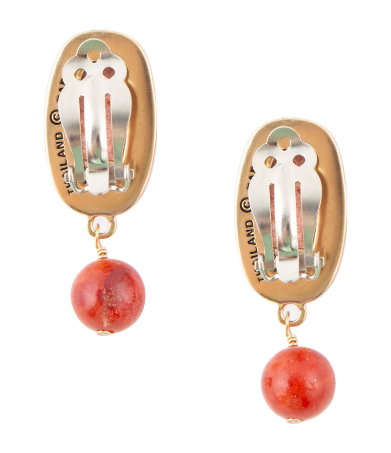 Catalina Orange Sponge Coral Golden Clip - On Earrings - Barse Jewelry