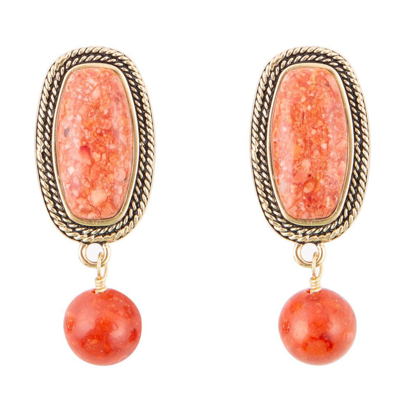 Catalina Orange Sponge Coral Golden Clip - On Earrings - Barse Jewelry