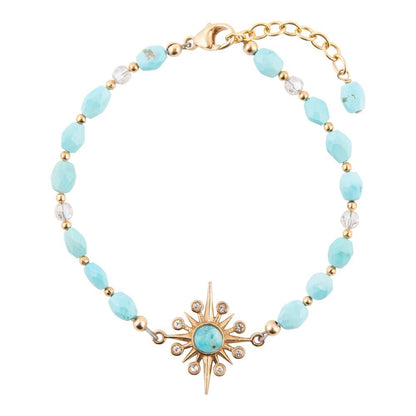 Celestial Blue Turquoise Golden Beaded Bracelet - Barse Jewelry
