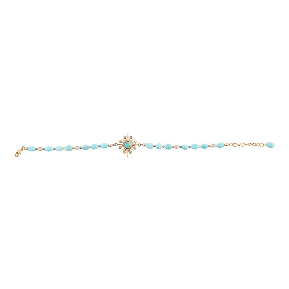 Celestial Blue Turquoise Golden Beaded Bracelet - Barse Jewelry