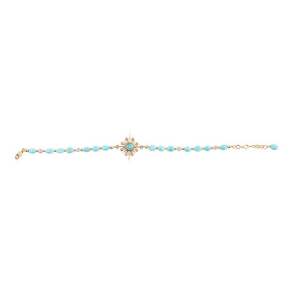 Celestial Blue Turquoise Golden Beaded Bracelet - Barse Jewelry