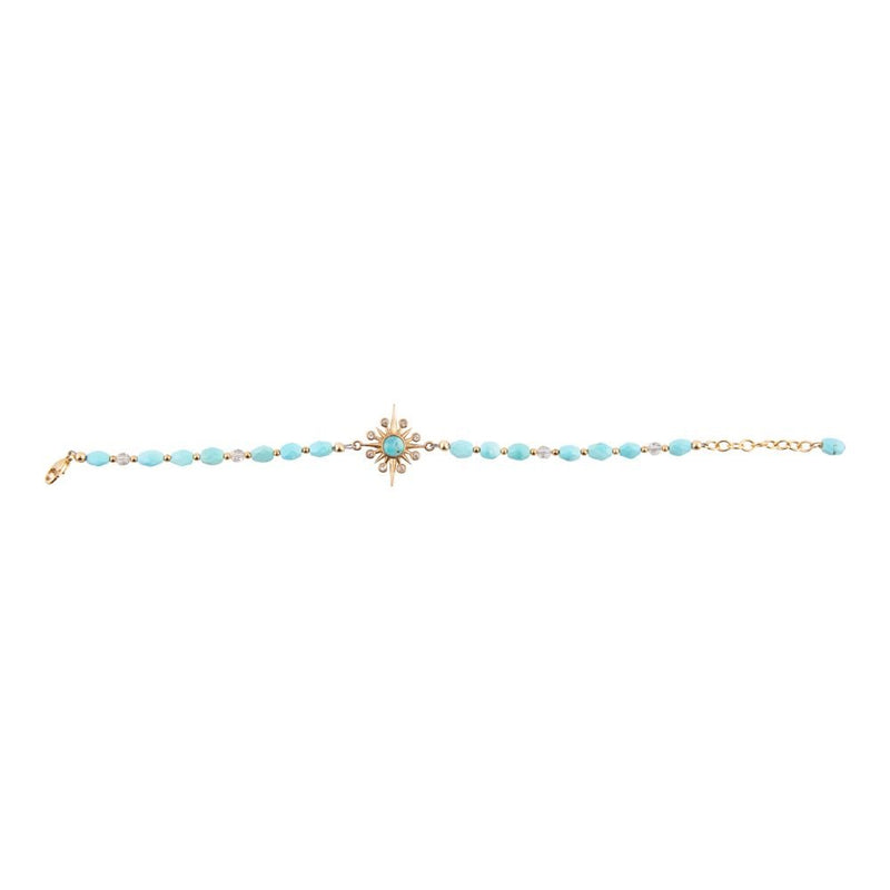 Celestial Blue Turquoise Golden Beaded Bracelet - Barse Jewelry