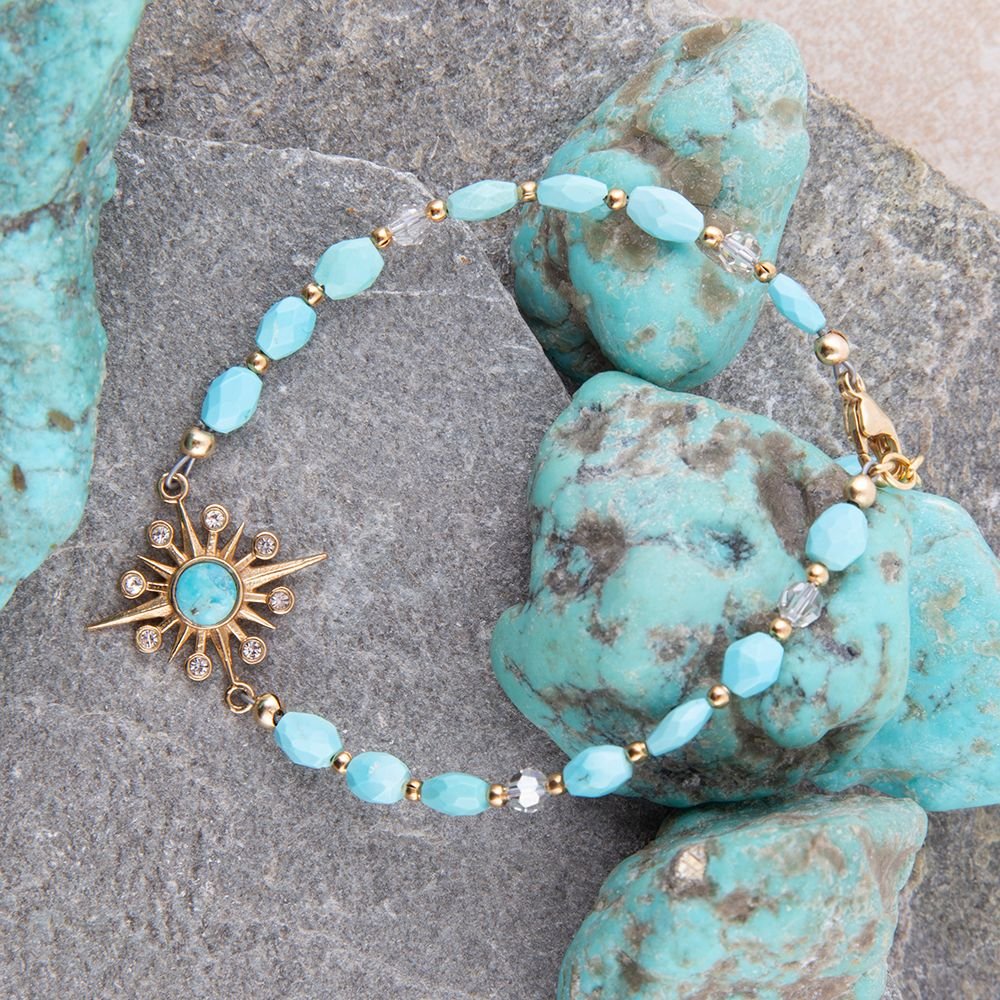 Celestial Blue Turquoise Golden Beaded Bracelet - Barse Jewelry