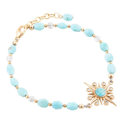 Celestial Blue Turquoise Golden Beaded Bracelet - Barse Jewelry