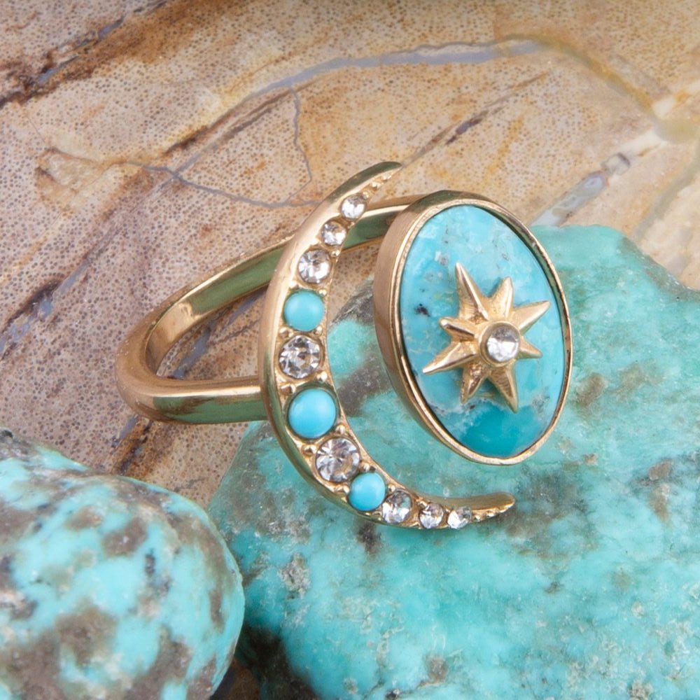 Celestial Blue Turquoise Golden Bypass Ring - Barse Jewelry