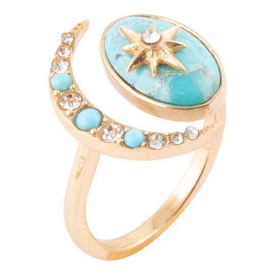 Celestial Blue Turquoise Golden Bypass Ring