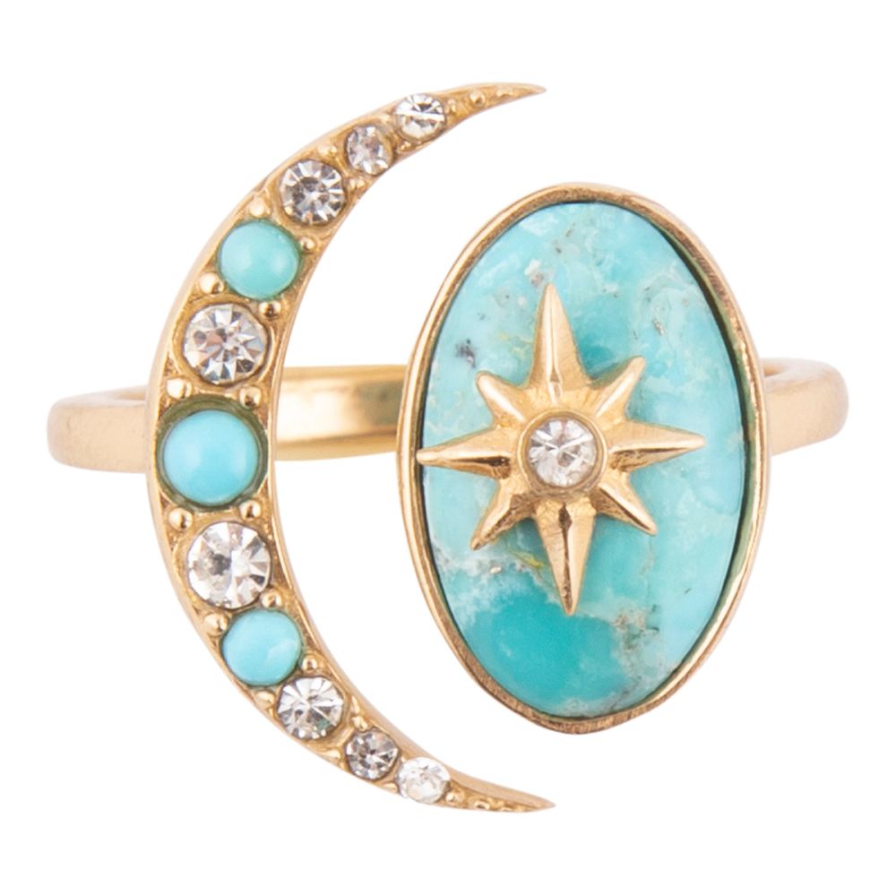 Celestial Blue Turquoise Golden Bypass Ring - Barse Jewelry