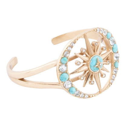 Celestial Blue Turquoise Golden Cuff Bracelet - Barse Jewelry