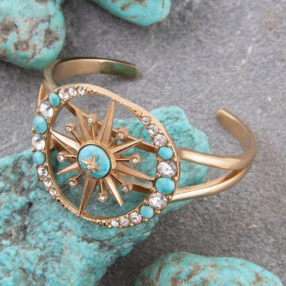Celestial Blue Turquoise Golden Cuff Bracelet - Barse Jewelry