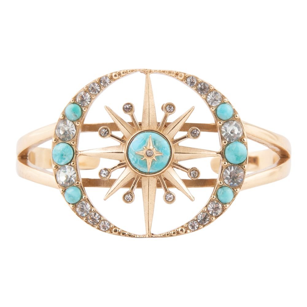 Celestial Blue Turquoise Golden Cuff Bracelet - Barse Jewelry