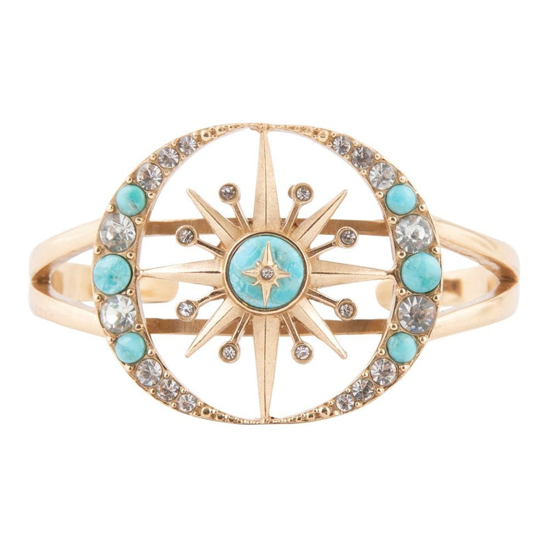 Celestial Blue Turquoise Golden Cuff Bracelet - Barse Jewelry