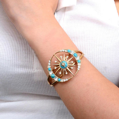 Celestial Blue Turquoise Golden Cuff Bracelet - Barse Jewelry