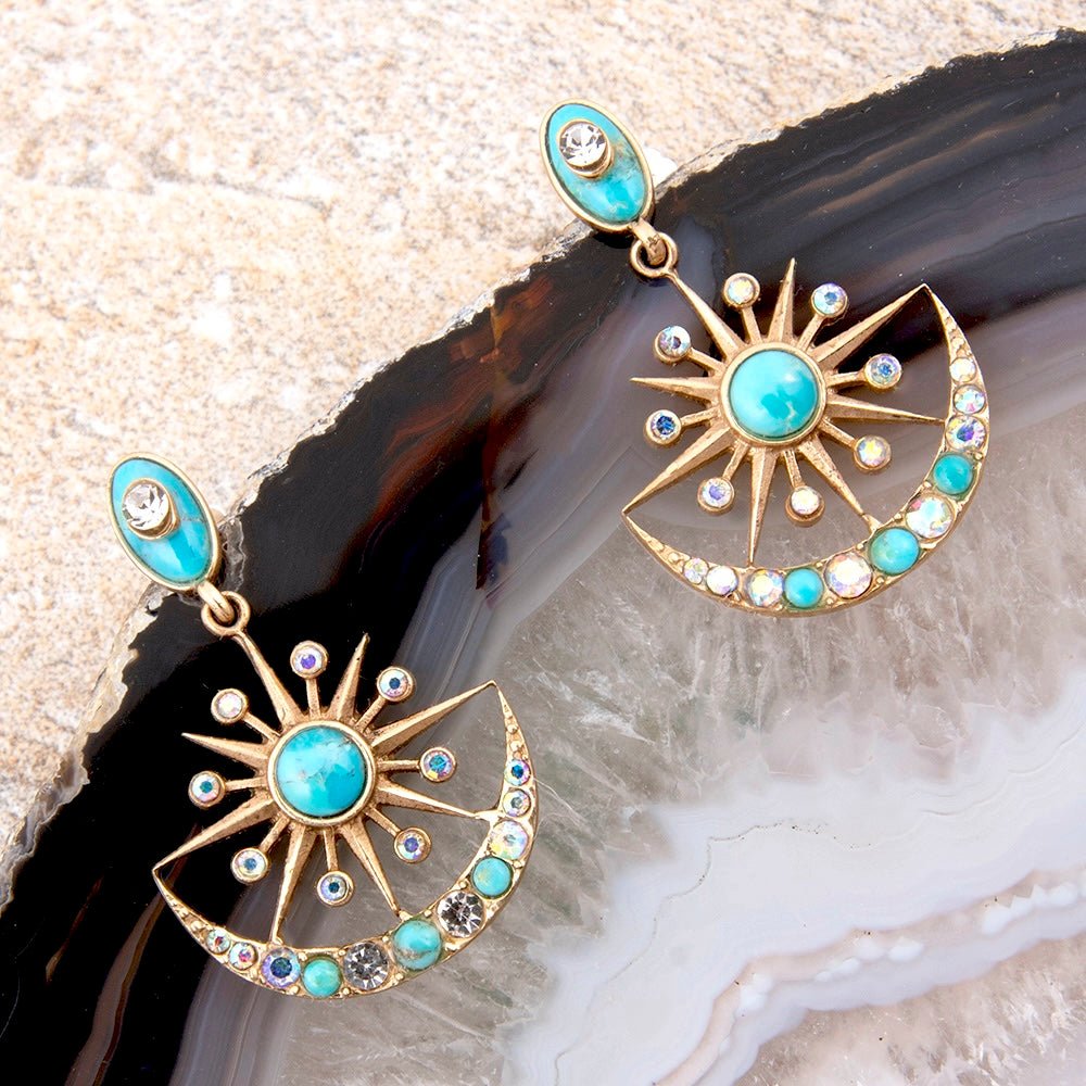Celestial Blue Turquoise Golden Drop Earrings - Barse Jewelry