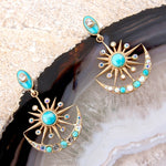 Celestial Blue Turquoise Golden Drop Earrings - Barse Jewelry
