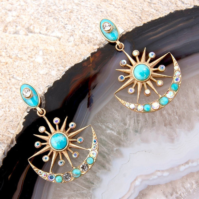 Celestial Blue Turquoise Golden Drop Earrings - Barse Jewelry