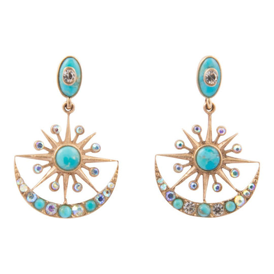 Celestial Blue Turquoise Golden Drop Earrings