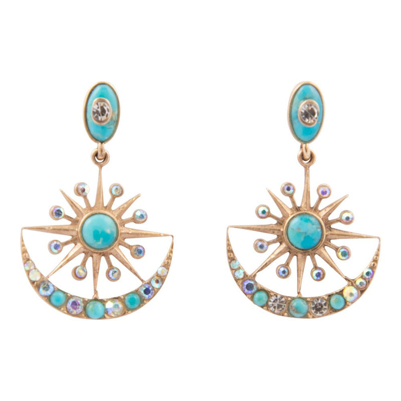 Celestial Blue Turquoise Golden Drop Earrings - Barse Jewelry