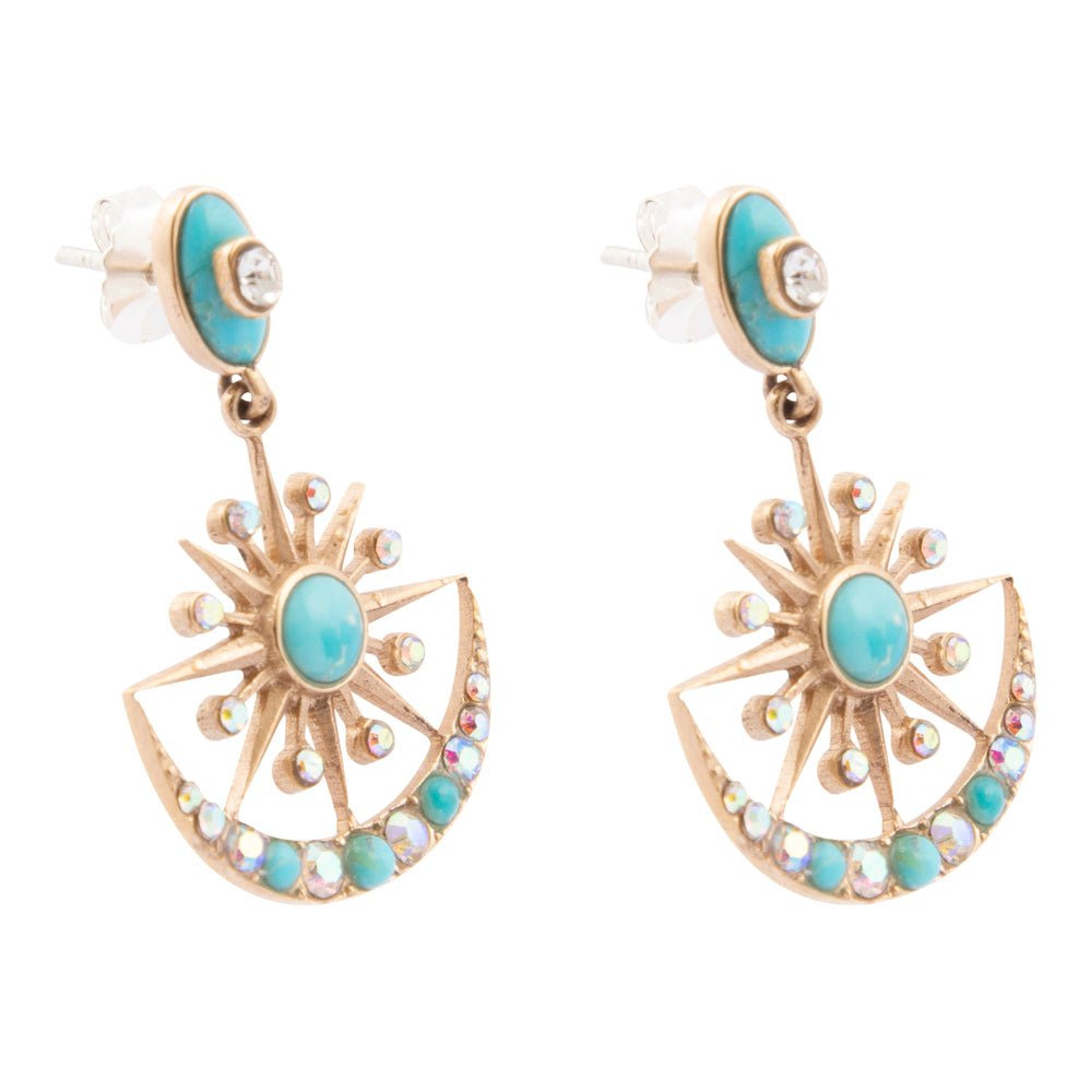 Celestial Blue Turquoise Golden Drop Earrings - Barse Jewelry