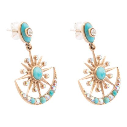 Celestial Blue Turquoise Golden Drop Earrings - Barse Jewelry