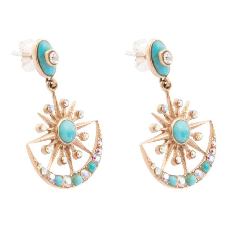 Celestial Blue Turquoise Golden Drop Earrings - Barse Jewelry