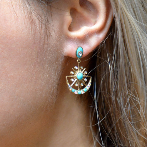 Celestial Blue Turquoise Golden Drop Earrings - Barse Jewelry