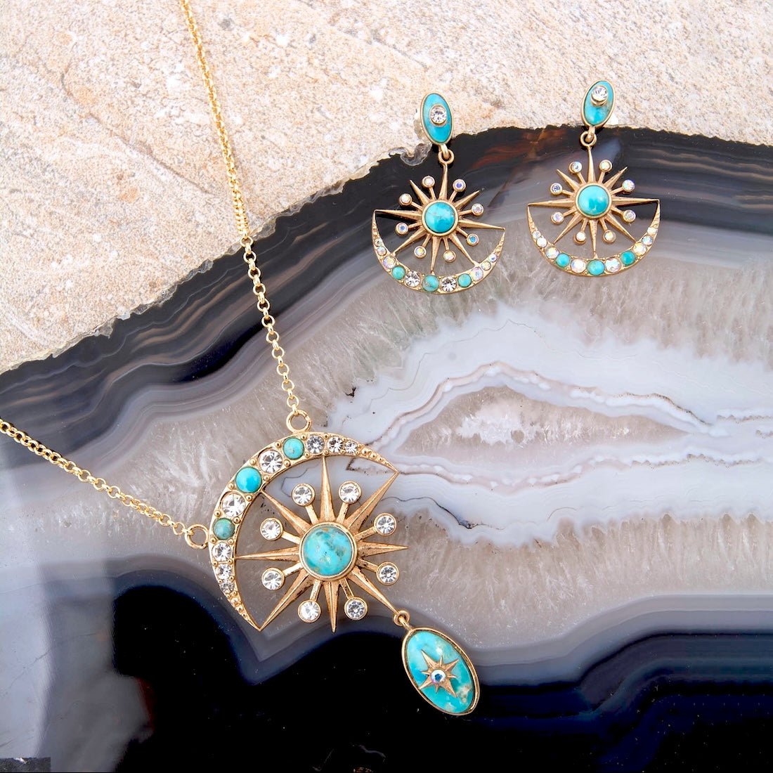 Celestial Blue Turquoise Golden Drop Earrings - Barse Jewelry