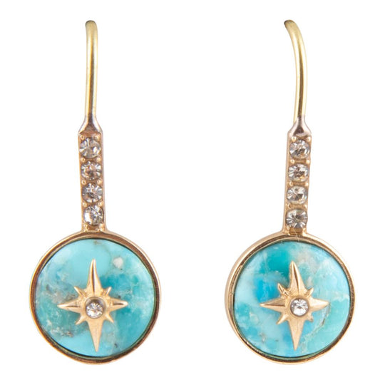 Celestial Blue Turquoise Golden Drop Earrings