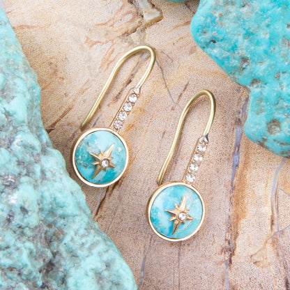Celestial Blue Turquoise Golden Drop Earrings - Barse Jewelry