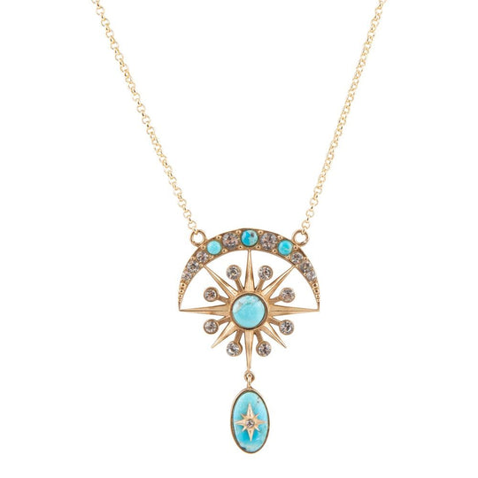 Celestial Blue Turquoise Golden Drop Necklace