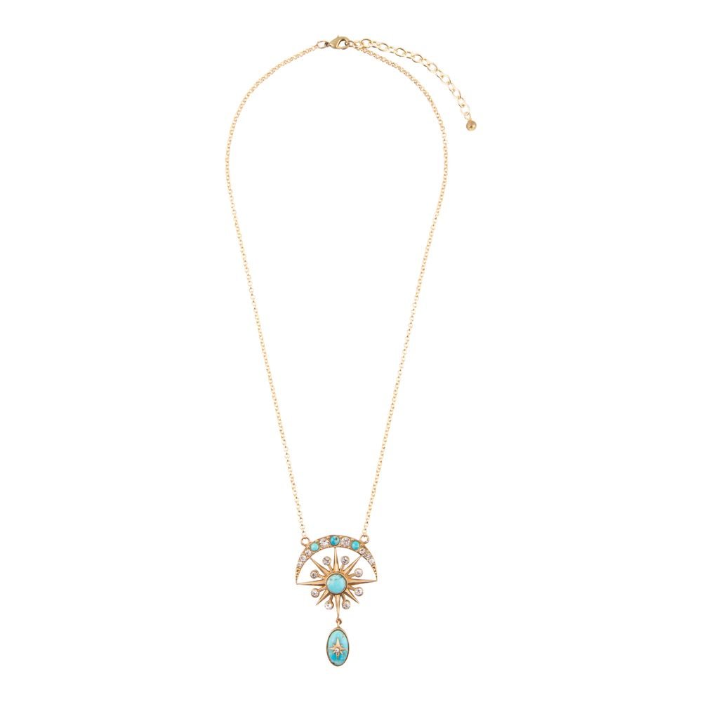Celestial Blue Turquoise Golden Drop Necklace - Barse Jewelry