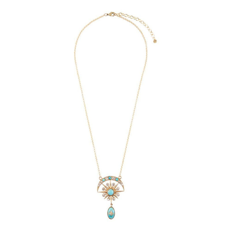Celestial Blue Turquoise Golden Drop Necklace - Barse Jewelry