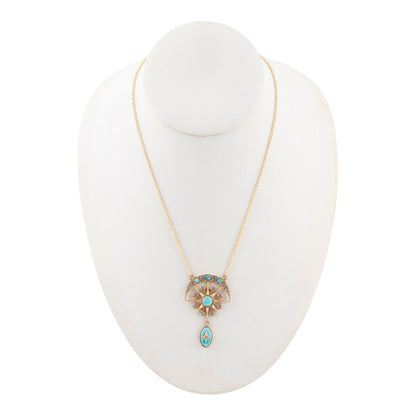 Celestial Blue Turquoise Golden Drop Necklace - Barse Jewelry