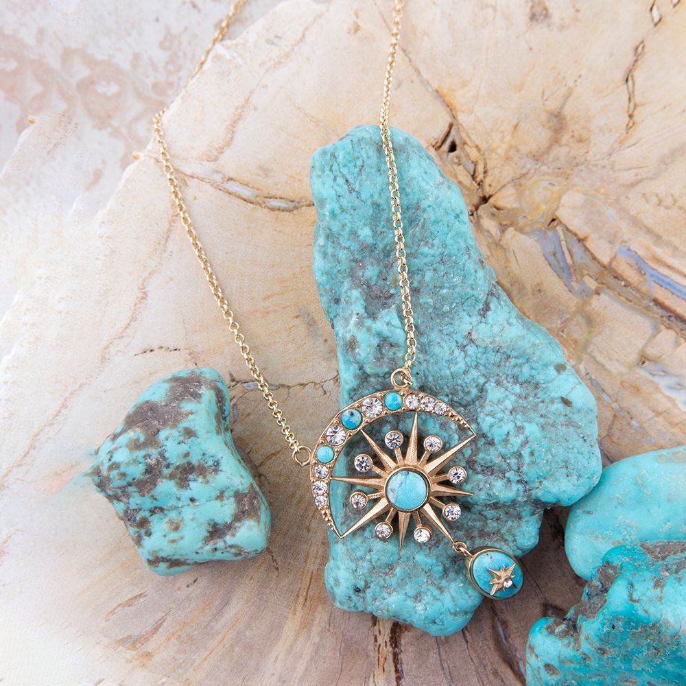 Celestial Blue Turquoise Golden Drop Necklace - Barse Jewelry