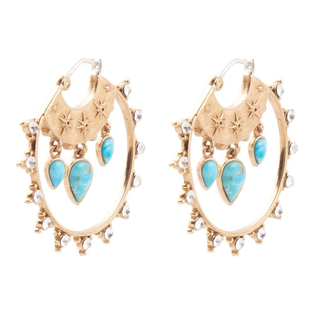 Celestial Blue Turquoise Golden Hoop Earrings - Barse Jewelry