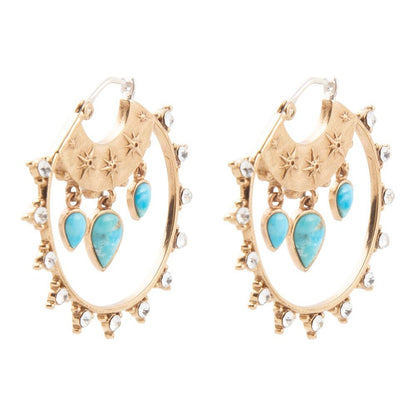 Celestial Blue Turquoise Golden Hoop Earrings - Barse Jewelry