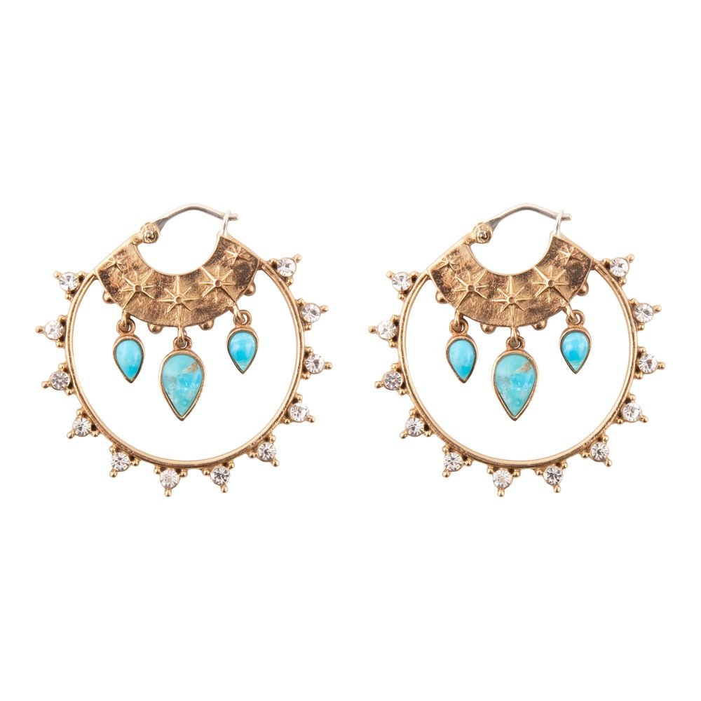 Celestial Blue Turquoise Golden Hoop Earrings - Barse Jewelry
