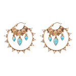 Celestial Blue Turquoise Golden Hoop Earrings - Barse Jewelry